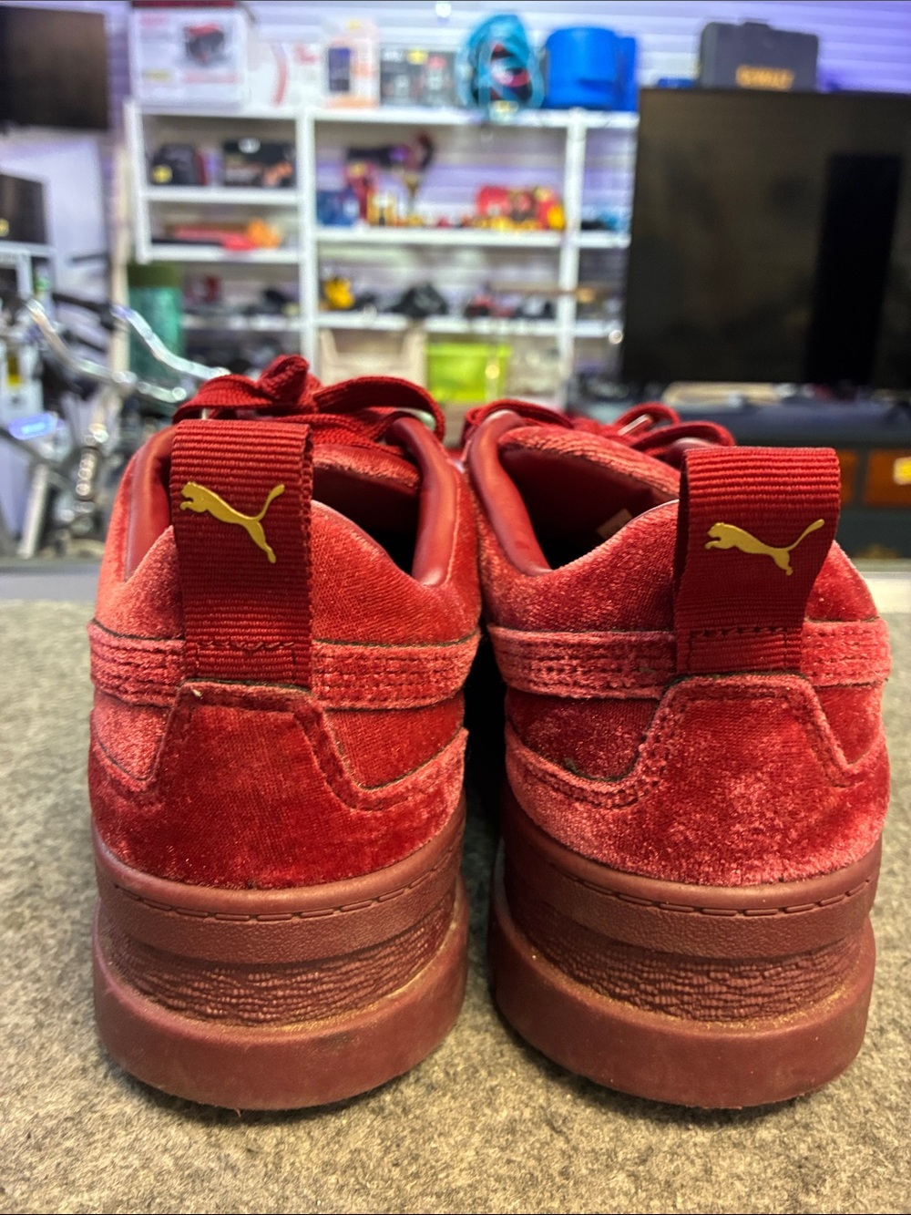 Puma Velvet Platform Sneakers in Burgundy with Gold Accents - Picture 3 of 5